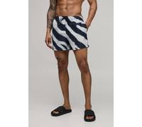 Men's Zebra Print Man Embroidered Short Length Swim Short | Black | Size X-Small | BOOHOOMAN