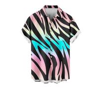Mens Zebra Printed Shirts UK Sale Clearance Short Sleeve Shirt Man Regular Fit Streetwear Casual Button Down Shirts Gradient Stripe Shirt Summer Tops Lapel Collar T-Shirts Business Office Blouses
