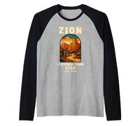 Mens Zion National Park Vintage Sunset - Nature Lover USA Retro Raglan Baseball Tee