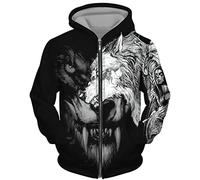 Men's Zip Hoodie Animal Wolf 3D Printed Sweater Casual Pullover Hooded Sweatshirt
