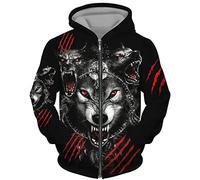 Men's Zip Hoodie Animal Wolf 3D Printed Sweater Casual Pullover Hooded Sweatshirt