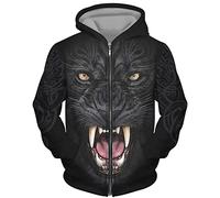 Men's Zip Hoodie Animal Wolf 3D Printed Sweater Casual Pullover Hooded Sweatshirt