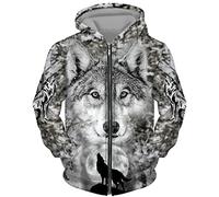 Men's Zip Hoodie Animal Wolf 3D Printed Sweater Casual Pullover Hooded Sweatshirt