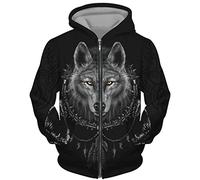 Men's Zip Hoodie Animal Wolf 3D Printed Sweater Casual Pullover Hooded Sweatshirt