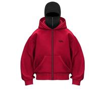 Men's Zip Hoodie Hooded Sweatshirt with Drawstring and Balaclava, Black Men's Hoodie, Men's Windproof Warm Sweatshirt Hoody Jacket Long Sleeve Coat Transition Coat, red, XXL
