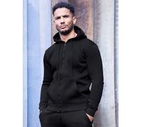 Mens Zip Up Hooded Fleece Tracksuit Top | Enzo Designer Menswear - Black / 2XL