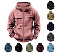 Mens Zip up Hooded Pullover Workwear Cargo Hoodies Sweatshirts for Men Tactical Sweatshirt Quarter Zip Cargo Jumper Hoody Casual Pullover Long Sleeve Jacket with Pocket Fashion Outdoor Work Tops