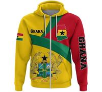 Men's Zip Up Hooded Sweatshirt - Ethnic Style Jacket Ghana Flag National Emblem Pattern Print Hoodie Coat,Plus Size Hoody Winter Warm Sports Cardigan Top Ghana L