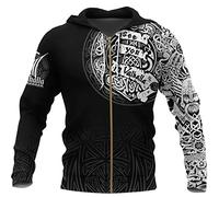 Men's Zip Up Hooded Sweatshirt Viking Symbol Tattoo Pattern Print Hoodie Unisex Long Sleeve Pullover Zip Cardigan with Pocket