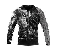 Men's Zip Up Hooded Sweatshirt Viking Symbol Tattoo Pattern Print Hoodie Unisex Long Sleeve Pullover Zip Cardigan with Pocket