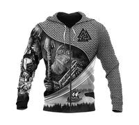 Men's Zip Up Hooded Sweatshirt Viking Symbol Tattoo Pattern Print Hoodie Unisex Long Sleeve Pullover Zip Cardigan with Pocket