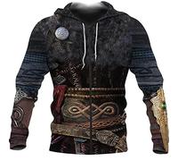 Men's Zip Up Hooded Sweatshirt Viking Symbol Tattoo Pattern Print Hoodie Unisex Long Sleeve Pullover Zip Cardigan with Pocket