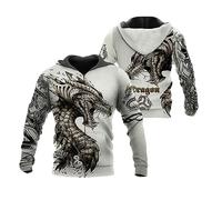 Men's Zip Up Hooded Sweatshirt Viking Symbol Tattoo Pattern Print Hoodie Unisex Long Sleeve Pullover Zip Cardigan with Pocket