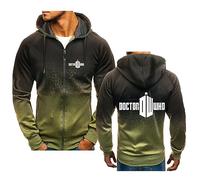 Mens Zip Up Hoodie for Doctor Who Long Sleeve Jacket Work Sweatshirt Top Teens Sports Fitness Pullover Coat with Pockets,Green-L
