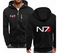 Mens Zip Up Hoodie for Mass Effect N7 Casual Cardigan Sweatshirts Lightweight Jacket Hooded Jumpers Fleece Hoody Pullover Sports Tops Spring Autumn Sportswear-Black||XL
