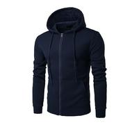 Mens Zip Up Hoodie, Lightweight Sport Sweatshirts, Drawstring Zipper Jackets, Solid Color Hooded Sportswear Casual Long Sleeve Outerwear Stretch Comfortable Workwear Hoody with Pocket Navy