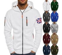 Mens Zip up Hoodie Long Sleeve Patchwork Hooded Sweatshirt Solid Color Lightweight Mens Hoodies with Zipper Pockets Hoodies for Men Uk