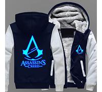 Men's Zip Up Hoodies Assassin Creed Winter Fleece Jackets Youth Long Sleeve Sweatshirt Luminous Warm Thick Hooded Tops Men Thermal Coat,Blue-Aldult 3XL
