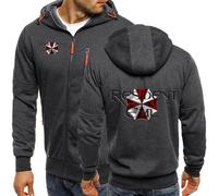Men's Zip Up Hoodies for Resident/Evil/Umbrella Casual Cardigans Lightweight Jackets Long Sleeve Sweatshirts Fashion Pullover Tops-Dark Grey B||XL