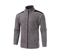 Mens Zip Up Knitted Cardigan Thick Knitted Zipper Pattern Cardigan Sweater Full Zip Front Stand Collar Classic Knitwear Jumper Knitted Open Edge Thicker Cardigan Cardigan with Hooded Pockets Coffee