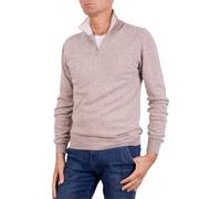 Men's Zip Up Turtleneck mere Blend Silk Made in Italy Sweater Half Zip Pullover Long Sleeve Merino Wool mere Sweater Beige Blue Grey Knit Winter Clothing Gift, beige, XXL