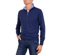 Men's Zip Up Turtleneck mere Blend Silk Made in Italy Sweater Half Zip Pullover Long Sleeve Merino Wool mere Sweater Beige Blue Grey Knit Winter Clothing Gift, Blue Melange, M