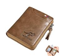 Men's Zip Wallet - Protected Anti-Theft Card Case, Anti-Magnetic Leather Wallet for Men ID Window and Coin Pocket | Retro Wallet Setting, khaki, see description, See description