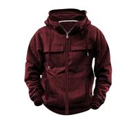 Mens Zipped Hoodie Jacket Oversized Fleece Sweatshirt Plain Cargo Pullover Long Sleeve Sweater Tactical Coat Loose Fit Drawstring Jumper Sweat Tops with Pockets Sports Leisure Activewear