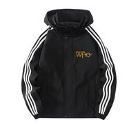 Mens Zipper Hoodie for Doctor Who Sports Fitness Windproof Pullover Fashion Long Sleeve Sweatshirt Lightweight Drawstring Outerwear,Black-XXL