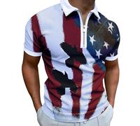Mens Zipper Polo Shirts Fashion American Flag Short Sleeve Casual Slim Fit Athletic Tennis Golf Polos T-Shirt Tops (Red, S)