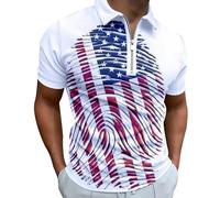 Mens Zipper Polo Shirts Fashion American Flag Short Sleeve Casual Slim Fit Athletic Tennis Golf Polos T-Shirt Tops (White, S)