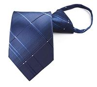 Mens Zipper Pre-tied Clip-On Tie Business Wedding Solid Checks Striped Microfiber Necktie, Large Check, One size