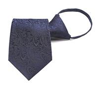 Mens Zipper Pre-tied Clip-On Tie Business Wedding Solid Checks Striped Microfiber Necktie, Navy Blue Paisley, One size