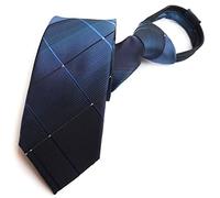 Men's Zipper Tie Pretied Solid Checks Striped Wedding Business Formal Necktie, Navy Checkered, One size