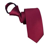 Mens Zipper Tie Skinny Business Wedding Striped Polka Dot Microfiber Pre-tied Necktie, Wine Red, One size