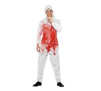 Smiffys Bloody Forensic Overall Costume, Red with Goggles & Jumpsuit, Halloween Adult Fancy Dress, Halloween Dress Up Costumes