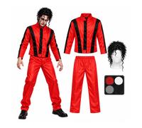 Mens Zombie Dance 80s Halloween Costume Set Jacket Wig And Face Paint