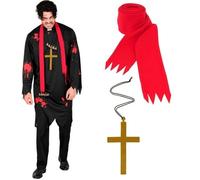 Mens Zombie Priest Costume Halloween Horror Fancy Dress Adult Outfit