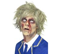 Mens Zombie Wig Short & Messy Grey Scary Halloween Fancy Dress Wig