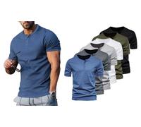 Men'sCasual Short Sleeve Henley Tee: White and Black/Size XXL/Two