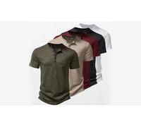 Men'sSolid Colour Henley Collar Polo T-Shirt: White/3XL