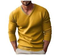 Men'ssweat Crew Neck Sweater Jumper Sports Cotton Crewneck Comfort Walking Long-Sleeve Slim Fit Pullover Regular Yellow