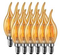 MENTA 12 Pack E14 Flame Tip LED Filament Candle Light Bulb 6W (Equivalent to 60W) 600LM Warm White 2700K Candelabra E14 Small Edison Screw LED Chandelier Bulb Antique Amber Glass Non-Dimmable