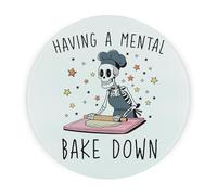Mental Bake Down Round Glass Worktop Saver - Funny Baking Themed Kitchen Gifts - Textured Chopping Board/Protector Non-Slip Feet 30cm x 30cm (12" x 12")