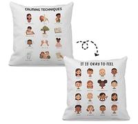 Mental Health Calming Techniques It is Okay to Feel Reversible Throw Pillow Case 18″×18″,Cute Cartoon Faces Emotions Decorative Pillowcase for Therapy Office Consulting Room,Gifts for Teens Girls