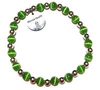 Mental Health, Depression Awareness Charm, Beaded Bracelet, 7.75 Inches, Green Color Cat's Eye Beads, Stretch or Wire & Clasp Versions, Handbeaded in the USA, Fits Most Wrists, Cat's Eye Beads, cats