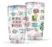 Mental Health Gift for Women, Positive Daily Affirmation Motivation Gift, Inspirational Self Care Gifts for Women, Positive Quotes Mental Health Cup, Therapist Gift Mental Health Matters Tumbler 20 Oz