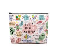 Mental Health Gifts Makeup Bag for Women, Psychology Gifts for Mental Health Teacher, Positive Quotes Mental Health Matters Cosmetic Bag for Women,Teacher, Friends