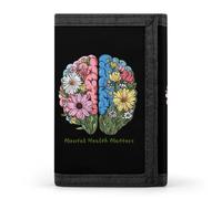 Mental Health Matters Floral Brain Men's Wallets Trifold Women Purse with Coin Pocket 8 Card Slots Keyring Photo Window