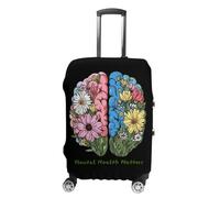 Mental Health Matters Floral Brain Suitcase Cover Travel Luggage Protector Elastic Washable Baggage Covers Fits 19-32 Inch